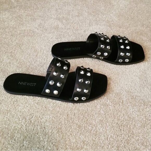 Black Nine West Studded Sandals 8M - Picture 3 of 6
